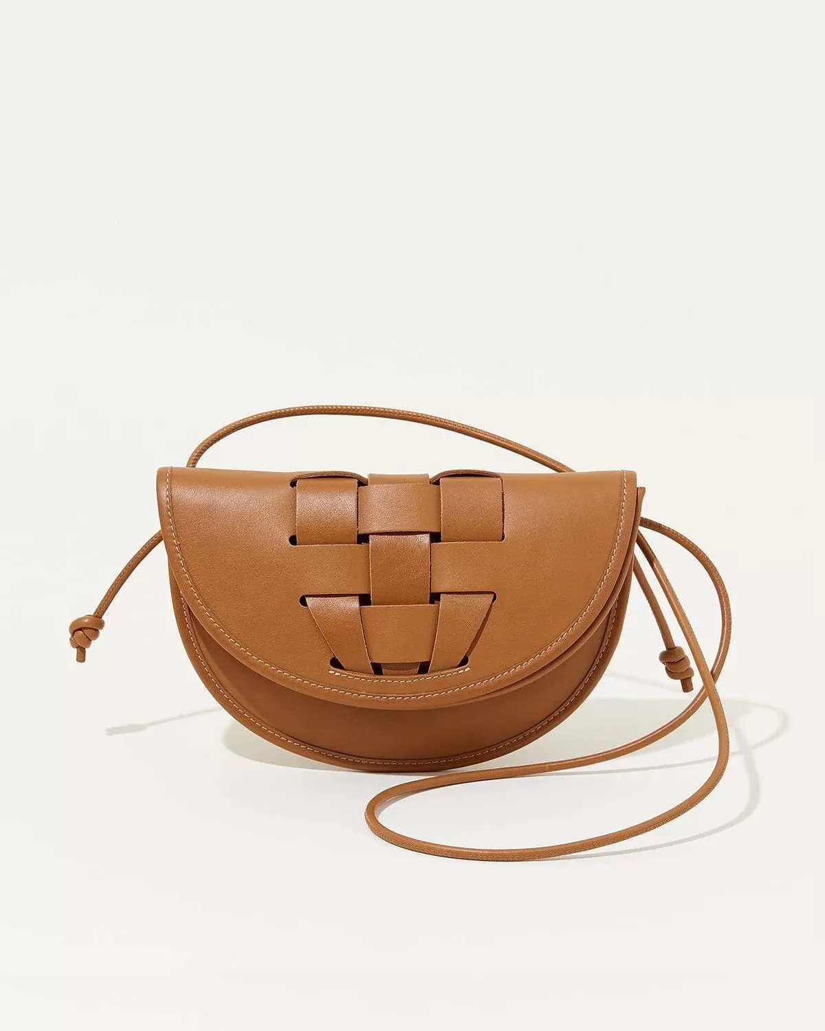 Hereu Lluna Woven Leather Saddle Crossbody Bag In Bark