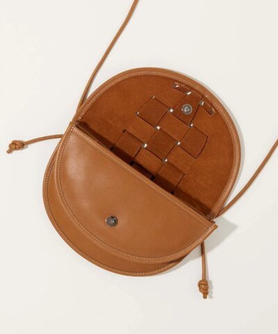 Hereu Lluna Woven Leather Saddle Crossbody Bag In Bark
