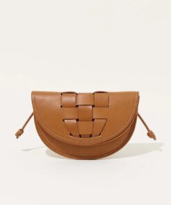 Hereu Lluna Woven Leather Saddle Crossbody Bag In Bark