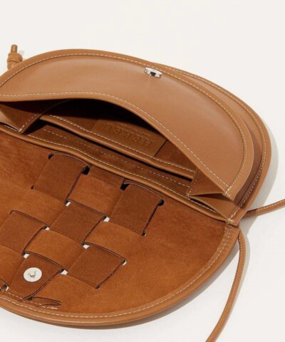 Hereu Lluna Woven Leather Saddle Crossbody Bag In Bark