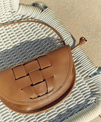 Hereu Lluna Woven Leather Saddle Crossbody Bag In Bark