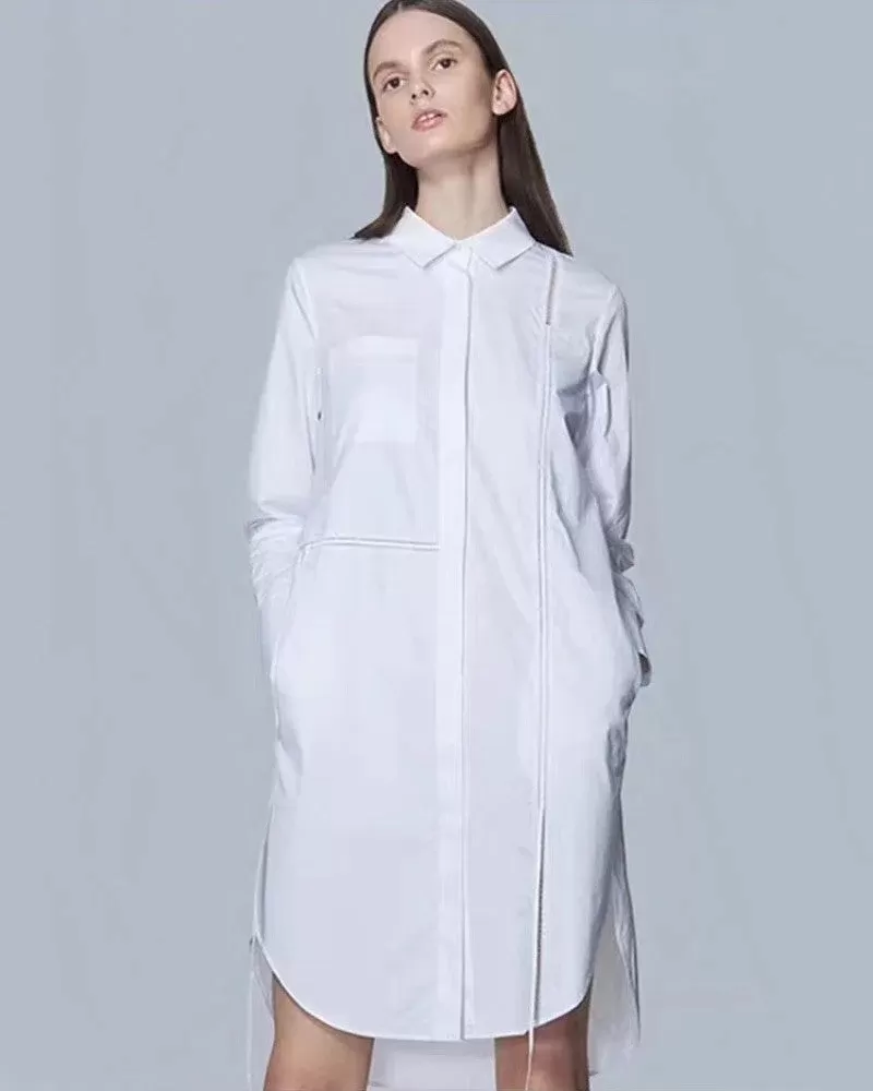 Noralux Women's White Knee Length Shirt Dress