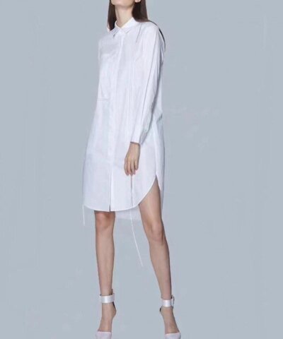 Noralux Women's White Knee Length Shirt Dress