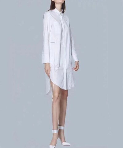 Noralux Women's White Knee Length Shirt Dress
