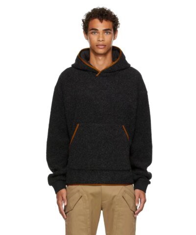 Zegna Long Sleeve Wool-Blend Boucle Hoodie