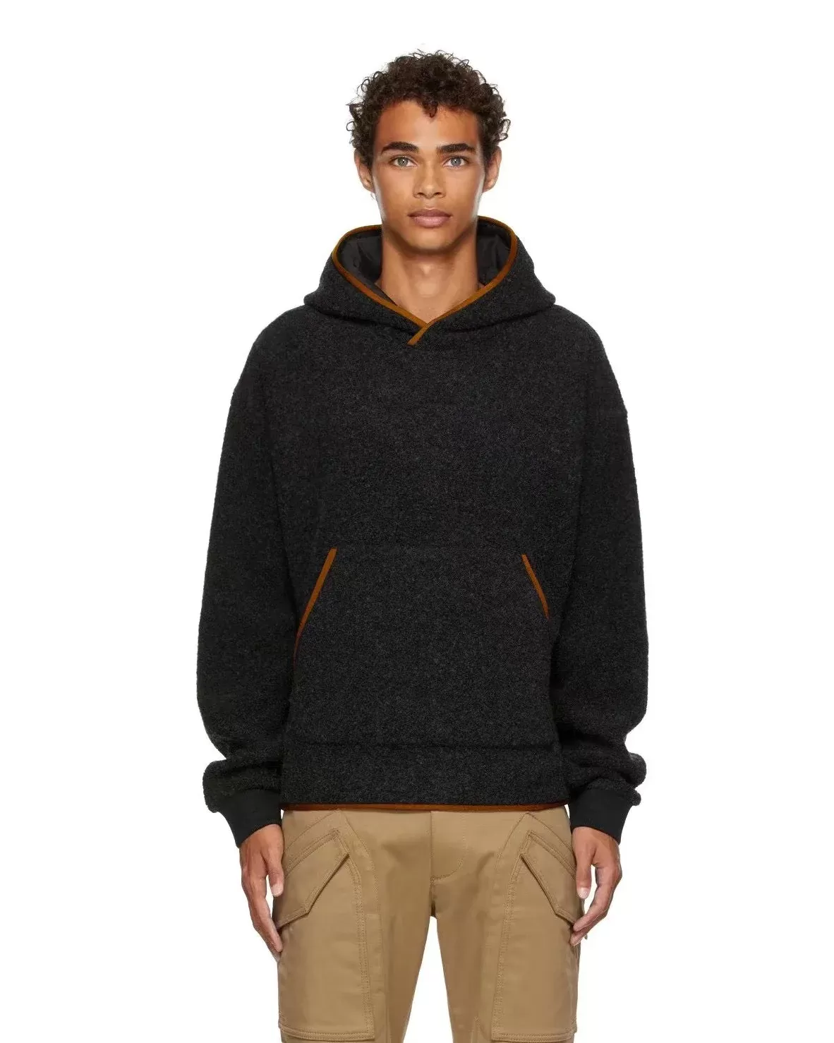 Zegna Long Sleeve Wool-Blend Boucle Hoodie