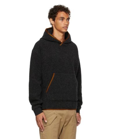 Zegna Long Sleeve Wool-Blend Boucle Hoodie