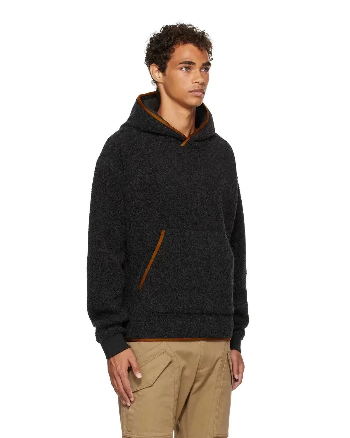 Zegna Long Sleeve Wool-Blend Boucle Hoodie