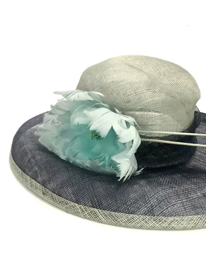 Fine Millinery by August Hat Dome Sinamy Floral Spray Feathers Derby Floppy Dress Wide Hat