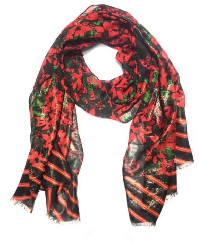 Cejon Women's Windswept Poinsetta and Stripes Scarf,