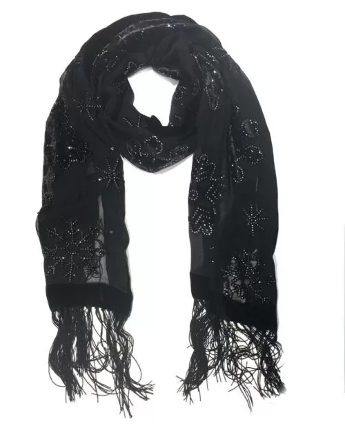 Style & Co. Women's Flocked Velvet Fringed Wrap Scarf