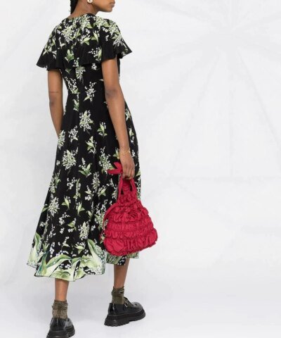 Red Valentino May Lily Ruffle-Detail Dress, Black