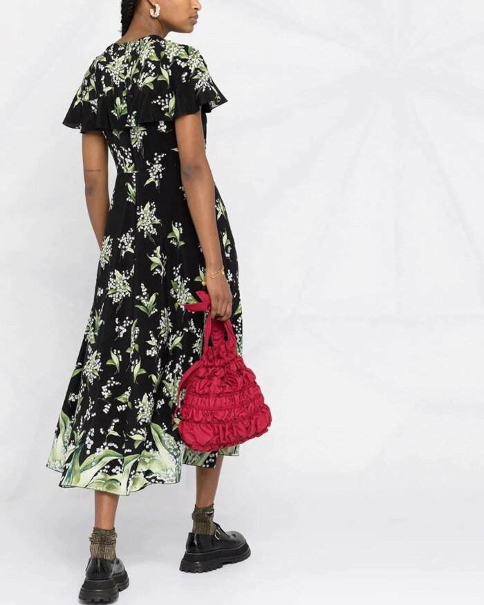 Red Valentino May Lily Ruffle-Detail Dress, Black