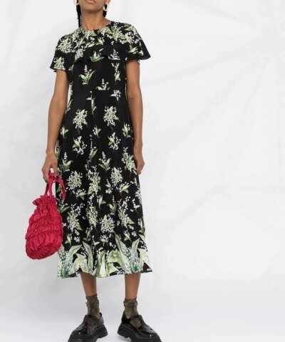 Red Valentino May Lily Ruffle-Detail Dress, Black