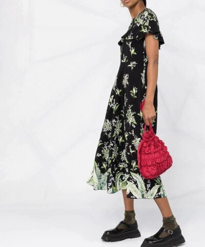 Red Valentino May Lily Ruffle-Detail Dress, Black