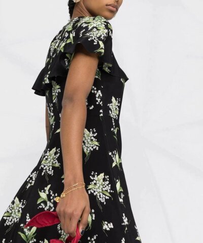 Red Valentino May Lily Ruffle-Detail Dress, Black