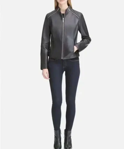 DKNY Women's Leather Moto Jacket