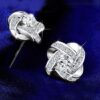 Steffe Sterling Silver Crystal Knot Flower Stud Earrings