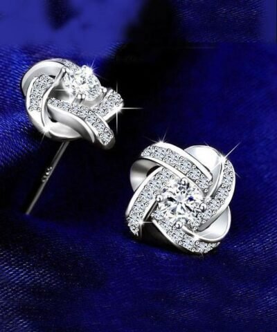 Steffe Sterling Silver Crystal Knot Flower Stud Earrings