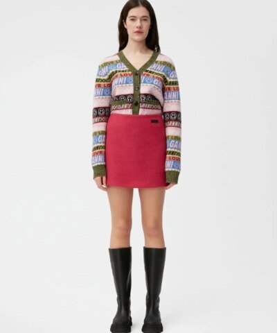GANNI Wool Blend Logo Cardigan
