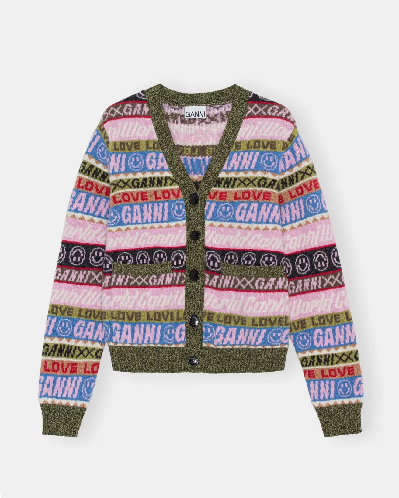 GANNI Wool Blend Logo Cardigan