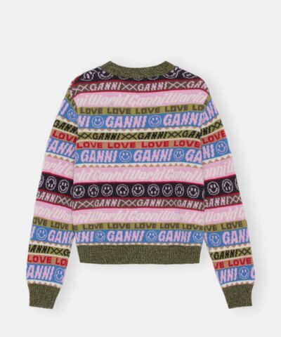 GANNI Wool Blend Logo Cardigan