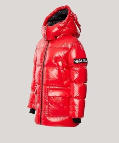 Mackage Kennie Kids Down Hooded Puffer Coat, Red