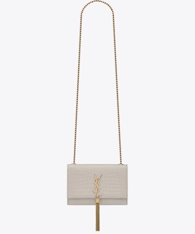 Saint Laurent Kate Small Chain Bag With Tassel In Crocodile-Embossed Shiny Leather