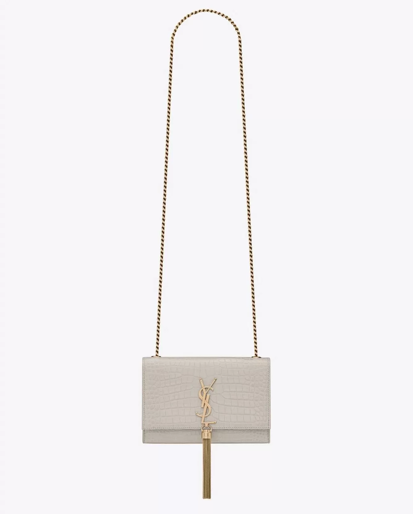 Saint Laurent Kate Small Chain Bag With Tassel In Crocodile-Embossed Shiny Leather