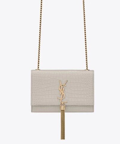 Saint Laurent Kate Small Chain Bag With Tassel In Crocodile-Embossed Shiny Leather