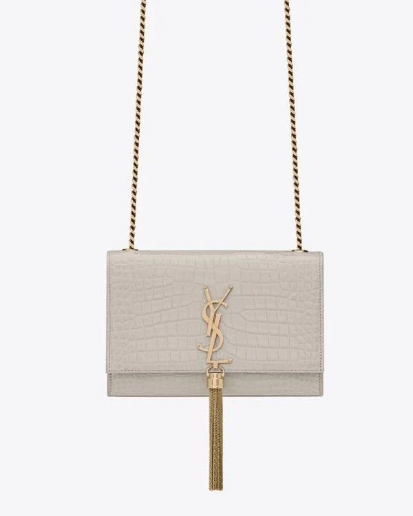 Saint Laurent Kate Small Chain Bag With Tassel In Crocodile-Embossed Shiny Leather