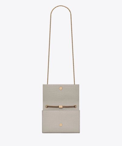 Saint Laurent Kate Small Chain Bag With Tassel In Crocodile-Embossed Shiny Leather