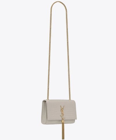 Saint Laurent Kate Small Chain Bag With Tassel In Crocodile-Embossed Shiny Leather