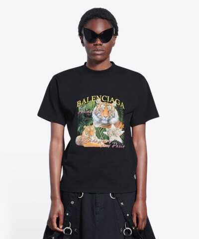 Balenciaga Spring 22 Tiger Small Fit Tee Black