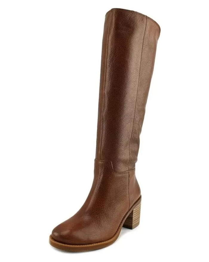 Lucky Brand Ritten Wide Calf Women Round Toe Leather Brown Knee High Boot