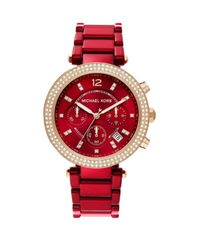 Michael Kors Round Chronograph Red Dial Ladies Watch, MK 6805