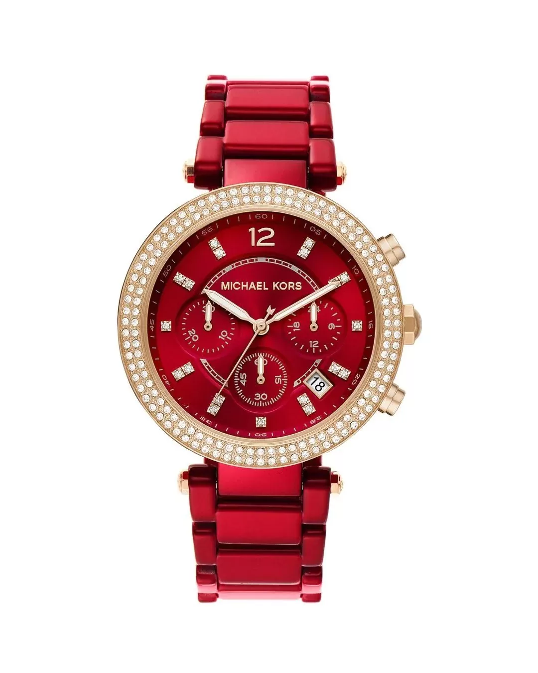 Michael Kors Round Chronograph Red Dial Ladies Watch, MK 6805