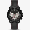 MICHAEL KORS Theroux Black-Tone and Leather Watch