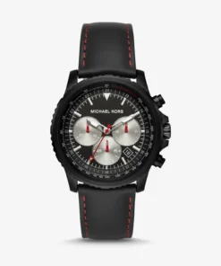 MICHAEL KORS Theroux Black-Tone and Leather Watch