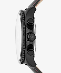 MICHAEL KORS Theroux Black-Tone and Leather Watch