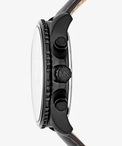MICHAEL KORS Theroux Black-Tone and Leather Watch