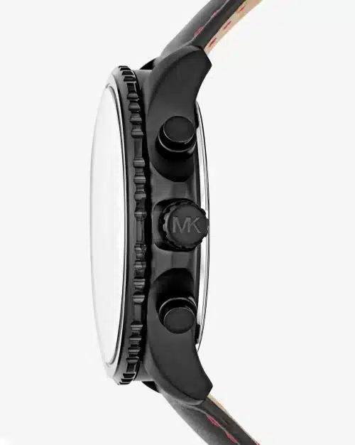 MICHAEL KORS Theroux Black-Tone and Leather Watch