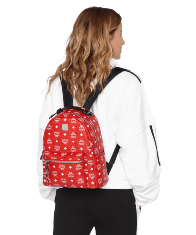 MCM Viva Red Stark Backpack W/white Logo Visetos 32