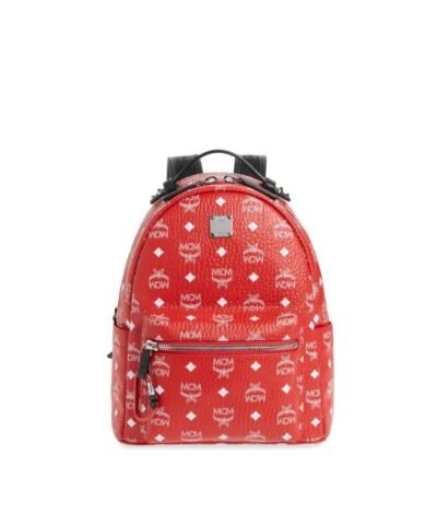 MCM Viva Red Stark Backpack W/white Logo Visetos 32