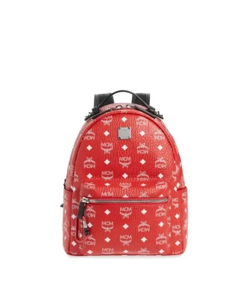 MCM Viva Red Stark Backpack W/white Logo Visetos 32