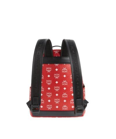 MCM Viva Red Stark Backpack W/white Logo Visetos 32