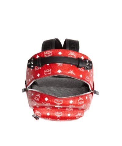 MCM Viva Red Stark Backpack W/white Logo Visetos 32