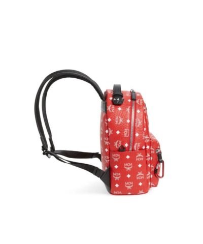 MCM Viva Red Stark Backpack W/white Logo Visetos 32