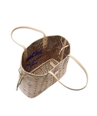 MCM Reversible Liz Medium Shopper in Visetos In Beige