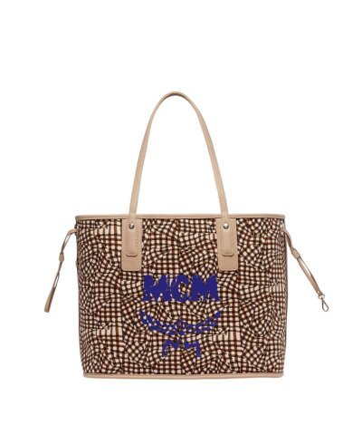 MCM Reversible Liz Medium Shopper in Visetos In Beige